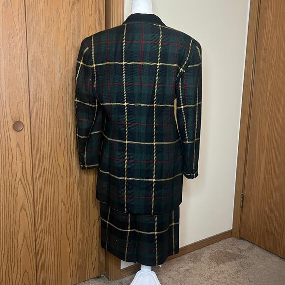 Vtg 90s Wool Blazer & Skirt 2-Pc Suit Size 10 Plaid Academia Professor Holiday - Picture 4 of 16